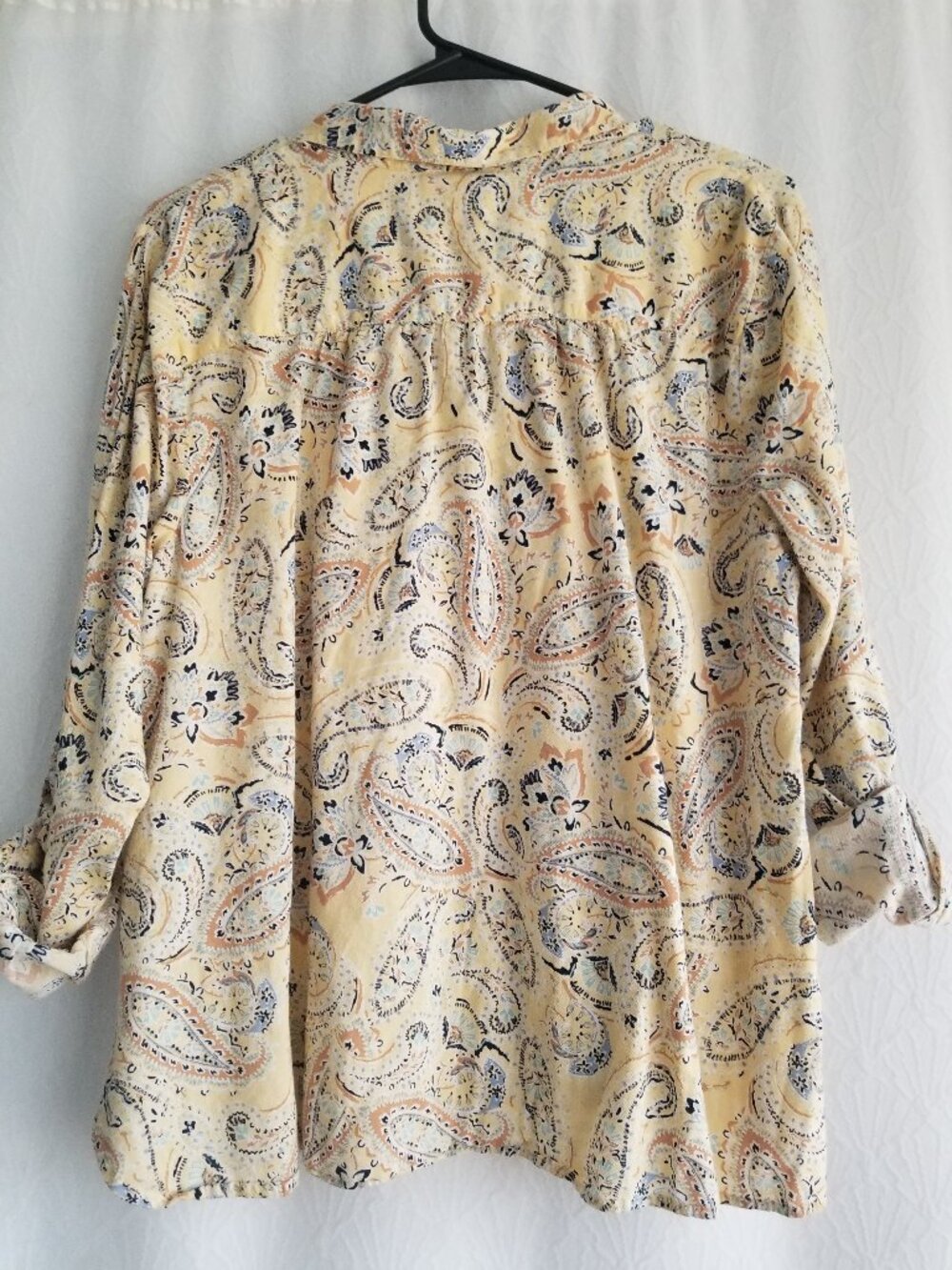 J. Jill Yellow Paisley Roll Tab Sleeve Blouse Large - Picture 8 of 10